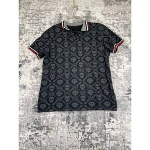 AY GUEY 2XL Sugar Skull Inspired Polo Shirt Gothic  Streetwear Black Red‎